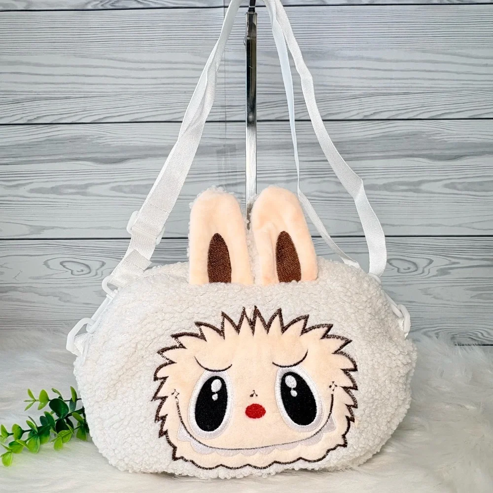 White Sherpa‎ Labubu Crossbody Bag